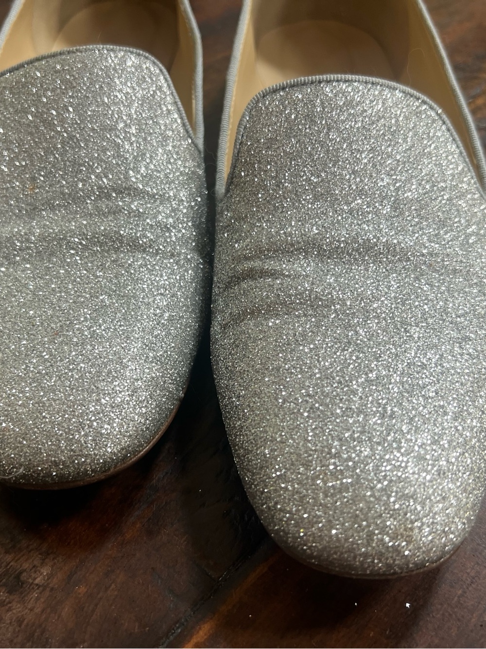 J. Crew Silver Glitter Smoking Loafer 11 Slip On Flats - Picture 5 of 8